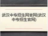 武汉中专招生网官网(武汉中专招生官网)