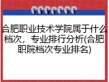 合肥职业技术学院属于什么档次，专业排行分析(合肥职院档次专业排名)