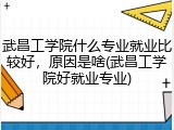 武昌工学院什么专业就业比较好，原因是啥(武昌工学院好就业专业)