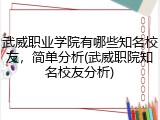 武威职业学院有哪些知名校友，简单分析(武威职院知名校友分析)