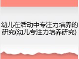 幼儿在活动中专注力培养的研究(幼儿专注力培养研究)