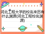 河北工程大学的校名来历有什么渊源(河北工程校名渊源)