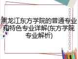 黑龙江东方学院的普通专业和特色专业详解(东方学院专业解析)