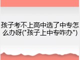 孩子考不上高中选了中专怎么办呀("孩子上中专咋办")