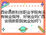 西安高新科技职业学院有没有就业指导，好就业吗("西安高新职院就业如何")
