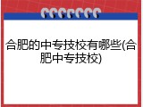 合肥的中专技校有哪些(合肥中专技校)