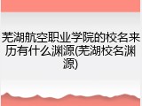 芜湖航空职业学院的校名来历有什么渊源(芜湖校名渊源)
