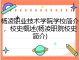 杨凌职业技术学院学校简介，校史概述(杨凌职院校史简介)