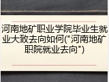 河南地矿职业学院毕业生就业大致去向如何("河南地矿职院就业去向")