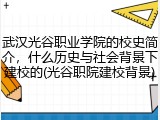 武汉光谷职业学院的校史简介，什么历史与社会背景下建校的(光谷职院建校背景)