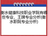 衡水健康科技职业学院有哪些专业，王牌专业分析(衡水职院专业分析)