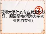 河海大学什么专业就业比较好，原因是啥(河海大学就业优势专业)