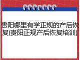 贵阳哪里有学正规的产后恢复(贵阳正规产后恢复培训)
