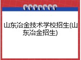 山东冶金技术学校招生(山东冶金招生)