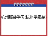 杭州服装学习(杭州学服装)