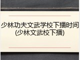 少林功夫文武学校下播时间(少林文武校下播)