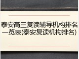 泰安高三复读辅导机构排名一览表(泰安复读机构排名)