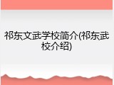 祁东文武学校简介(祁东武校介绍)