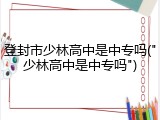 登封市少林高中是中专吗("少林高中是中专吗")