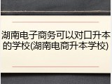 湖南电子商务可以对口升本的学校(湖南电商升本学校)