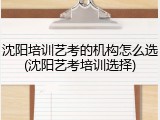 沈阳培训艺考的机构怎么选(沈阳艺考培训选择)