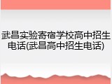 武昌实验寄宿学校高中招生电话(武昌高中招生电话)