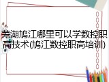 芜湖鸠江哪里可以学数控职高技术(鸠江数控职高培训)