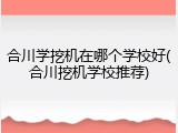 合川学挖机在哪个学校好(合川挖机学校推荐)