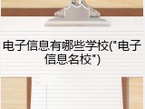 电子信息有哪些学校("电子信息名校")