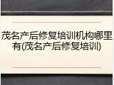 茂名产后修复培训机构哪里有(茂名产后修复培训)