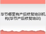 毕节哪里有产后修复培训机构(毕节产后修复培训)