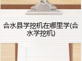 合水县学挖机在哪里学(合水学挖机)