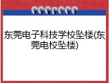 东莞电子科技学校坠楼(东莞电校坠楼)