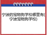宁波的宠物狗学校哪里有(宁波宠物狗学校)