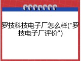 罗技科技电子厂怎么样("罗技电子厂评价")
