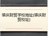 肇庆财贸学校地址(肇庆财贸校址)