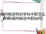 福州叛逆特训学校中职怎么样啊(福州叛逆中职如何)