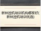 新林挖机培训机构哪家好(新林挖机培训优选)