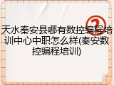天水秦安县哪有数控编程培训中心中职怎么样(秦安数控编程培训)