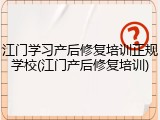 江门学习产后修复培训正规学校(江门产后修复培训)