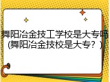 舞阳冶金技工学校是大专吗(舞阳冶金技校是大专？)