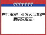 产后康复行业怎么运营(产后康复运营)