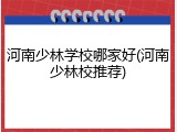 河南少林学校哪家好(河南少林校推荐)