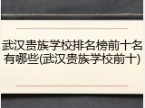 武汉贵族学校排名榜前十名有哪些(武汉贵族学校前十)