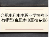 合肥水利水电职业学校专业有哪些(合肥水电职校专业)