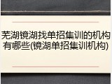 芜湖镜湖找单招集训的机构有哪些(镜湖单招集训机构)