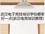 武汉电子竞技培训学校哪家好一点(武汉电竞培训推荐)