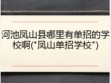 河池凤山县哪里有单招的学校啊("凤山单招学校")