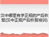 汉中哪里有学正规的产后恢复(汉中正规产后恢复培训)