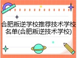 合肥叛逆学校推荐技术学校名单(合肥叛逆技术学校)